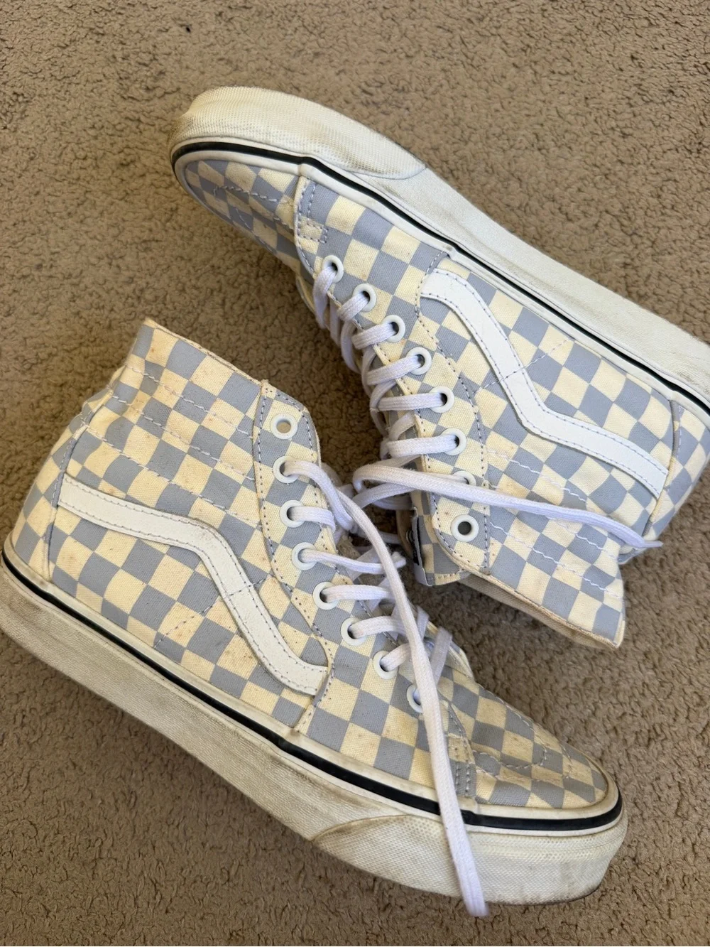 Vans Checkerboard High-Top Canvas Sneakers - White and Light blue